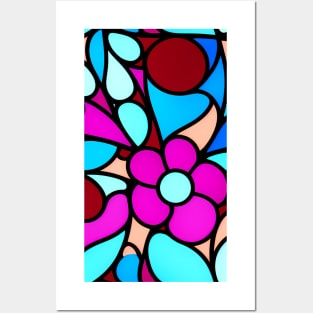 Pink Flower - Stained Glass Design Pattern Posters and Art